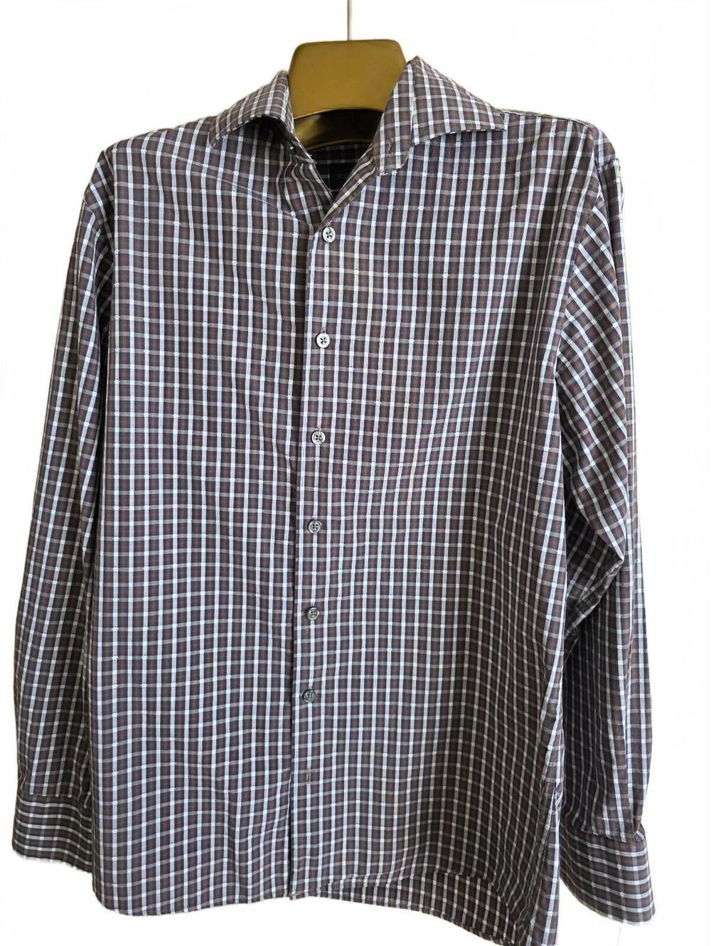 Scott Barber Men's Brown and White Long Sleeved Button Down Shirt Medium, EUC
